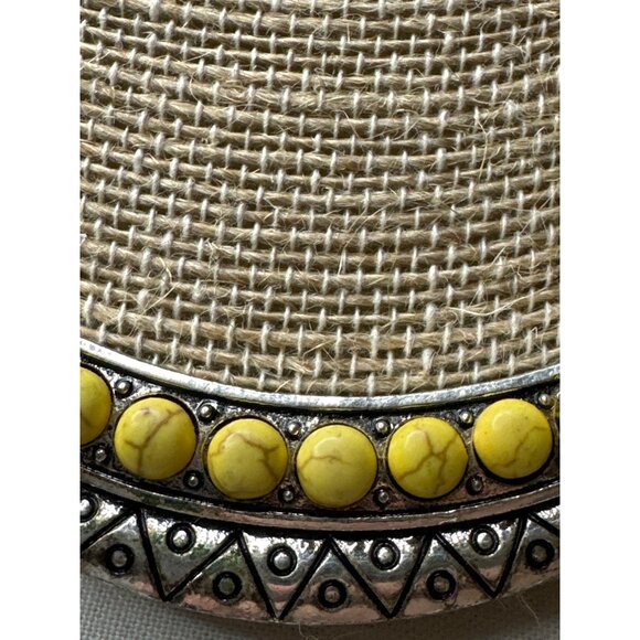 Boho Inspired Silver Tone Necklace Yellow Beads Tribal Pattern Free Spirit - Picture 4 of 8